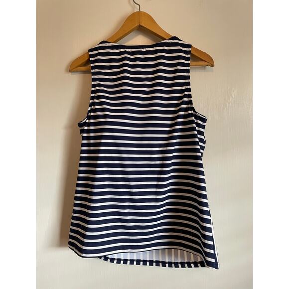 Land's End High Neck Tankini swim top UPF 50 blue striped padded bra modest 14DD - Picture 2 of 5